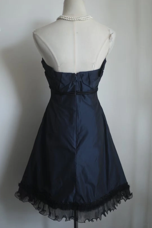 Navy blue strapless fitted waist sexy short ball gown R6732