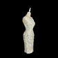 White sleeveless sequined fitted waist short ball gown R6612