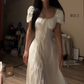 White puff-sleeved, fitted A-line skirt, sexy and elegant ball gown R8081