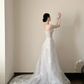 White strapless appliqué waist-cinched slim-fit long elegant prom dress, wedding dress R7958