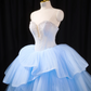 Light blue strapless, fitted waist, full skirt, long ball gown R8918