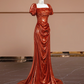 Orange-red square neckline fitted waist long ball gown, bridal dress R8311