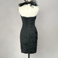 Black design halter neckline waist pleated hip sexy short skirt homecoming dress R4919