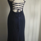 Navy blue halter-neck backless sexy long ball gown R6811