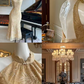 Yellow halter-neck fitted waist classic and elegant ball gown R6412