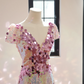 Pinkish-purple V-neck sequined fitted long ball gown, bridal dress R8554