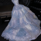 Light blue strapless, fitted waist, full skirt, long ball gown, bridal dress R8768
