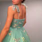 Green halter waist tutu skirt homecoming dress R5541