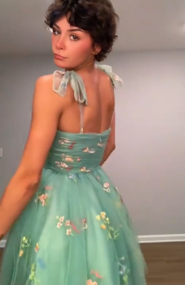 Green halter waist tutu skirt homecoming dress R5541