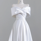 White satin off-the-shoulder fitted waist long ball gown/bridal dress R8252