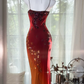 Red gradient halter-neck fitted long ball gown, sexy and sexy R7646