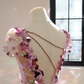 Pinkish-purple V-neck sequined fitted long ball gown, bridal dress R8554