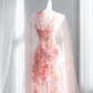 Light pink strapless fitted waist floral long ball gown, bridal dress R8427