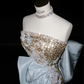 Gold sequined elegant tube top slim waist long dress, prom dress R5657