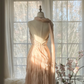 Champagne pink beaded bodice, fitted waist, tiered skirt, short ball gown R7687