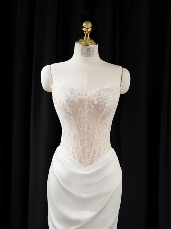 Light apricot strapless, fitted, bodycon, sexy long ball gown/bridal dress R8948
