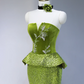 Green strapless fitted long ball gown R9038