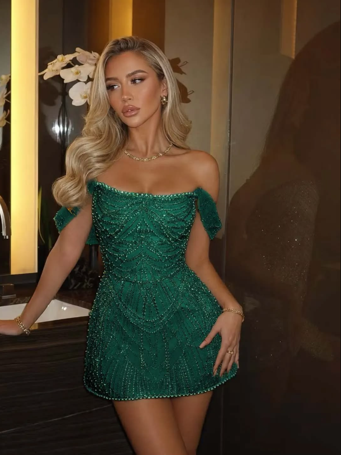Beaded High End Women's Homecoming Dress Green Corset Short Prom Dress Cocktail Dress RS2714
