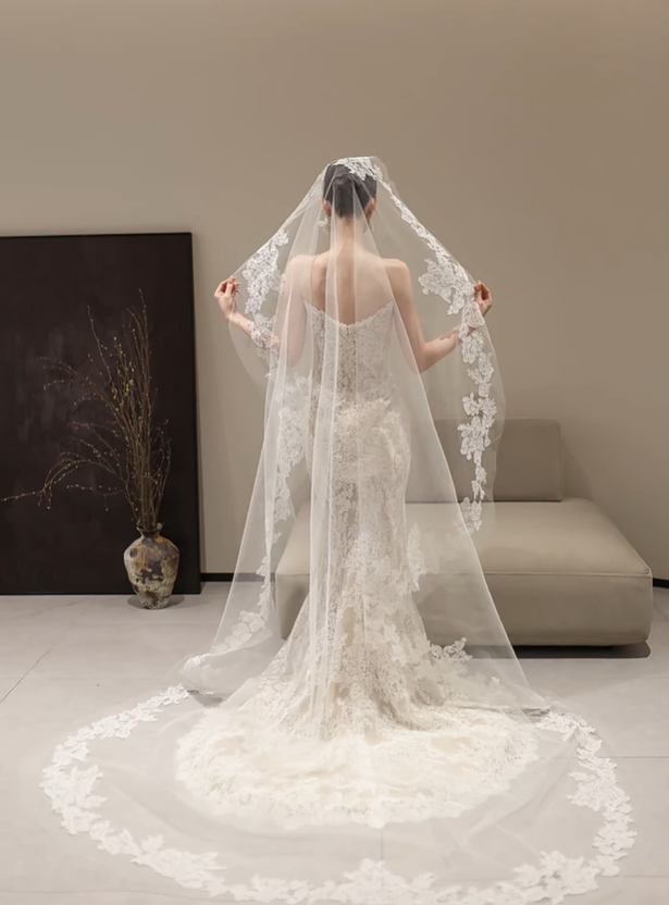 White strapless lace waist slim sexy fishtail long dress bridal gown R6053