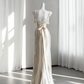 Light champagne-colored halter-neck fitted long ball gown, bridal gown R8858