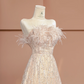 Light apricot strapless A-line long ball gown/bridal dress R8397