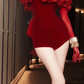 Red three-dimensional flower neckline charming sexy waist slim skirt homecoming dress R4592