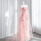 Light pink strapless fitted waist floral long ball gown, bridal dress R8427