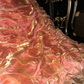 Gold and pink strapless long ball gown with a cinched waist and pleated skirt R6971