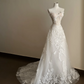 White strapless appliqué waist-cinched slim-fit long elegant prom dress, wedding dress R7958