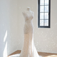 White V-neck fitted waist long sexy ball gown/bridal dress R8515