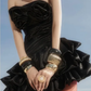 Black strapless satin pleated waist slim irregular skirt short skirt homecoming dress R4430