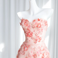 Light pink strapless fitted waist floral long ball gown, bridal dress R8427