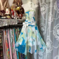 Light blue floral print strapless fitted midi ball gown R7878