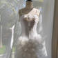 White suspenders waist slim three-dimensional flower skirt short skirt homecoming dress R5372