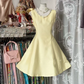 Light yellow sleeveless, fitted A-line short dress, elegant and sophisticated ball gown R7838