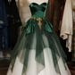 Green strapless slim waist puffy skirt long ball gown R6071