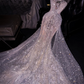 Silver sequined sleeveless fitted waist bodycon mermaid skirt long ball gown/bridal dress R8709