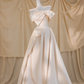 Apricot satin one-shoulder slim waist long dress bridal gown R5779