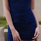 Dark blue asymmetrical neckline slim waist polka dot sexy short skirt homecoming dress R4632