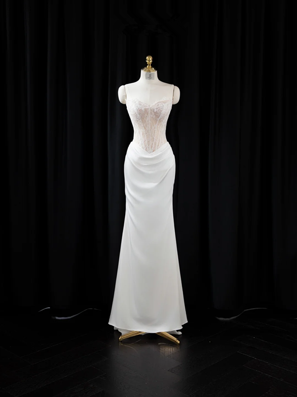 Light apricot strapless, fitted, bodycon, sexy long ball gown/bridal dress R8948