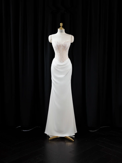 Light apricot strapless, fitted, bodycon, sexy long ball gown/bridal dress R8948