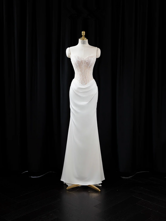 Light apricot strapless, fitted, bodycon, sexy long ball gown/bridal dress R8948