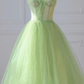 Light Green Tube Top Corset Top with Fitted Waist, A-Line Hem Ball Gown / Bridal Gown R5893