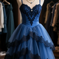 Blue halter waist tutu skirt ball gown R6093