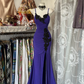 Purple halter-neck, fitted, bodycon, mermaid-style sexy prom dress R6372