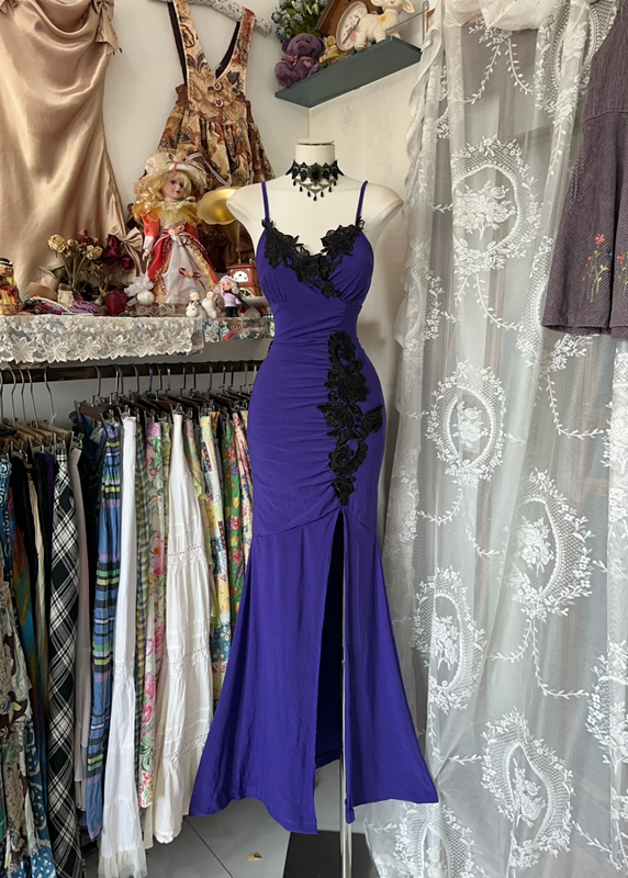 Purple halter-neck, fitted, bodycon, mermaid-style sexy prom dress R6372