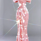 Pink off-the-shoulder, fitted waist, bodycon mermaid long ball gown R6452