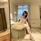 Apricot Strapless Sexy Waisted Puffy Tulle Short Skirt Homecoming Dress R4230