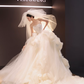 White tube top slim waist puffy skirt trailing tulle bridal dress R6033