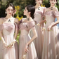 Light pink slim waist ball gown, bridesmaid dress R5973